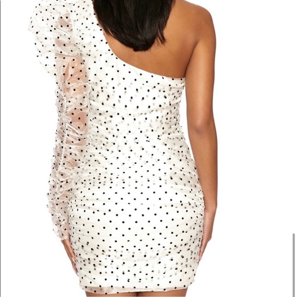 PUT U ON THE SPOT DRESS - Polka-dot and One shoulder mutton sleeve dress. - Picture 7 of 7
